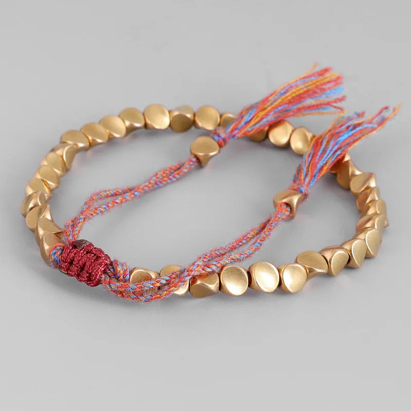 Tibetan Buddhist Rope Bracelet With Copper Beads Handmade