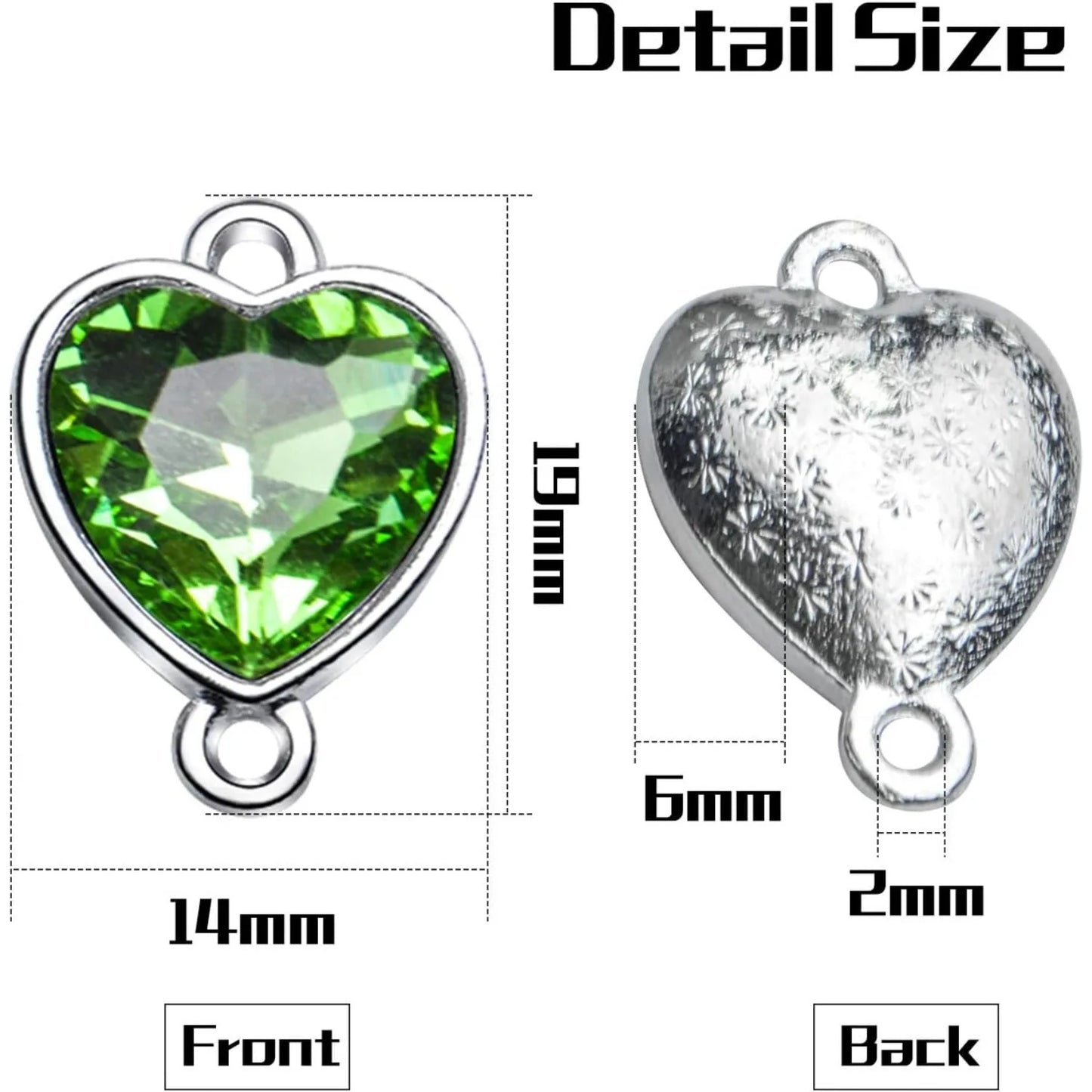Heart Crystal Birthstone Charms With Double Loop Bail Connectors