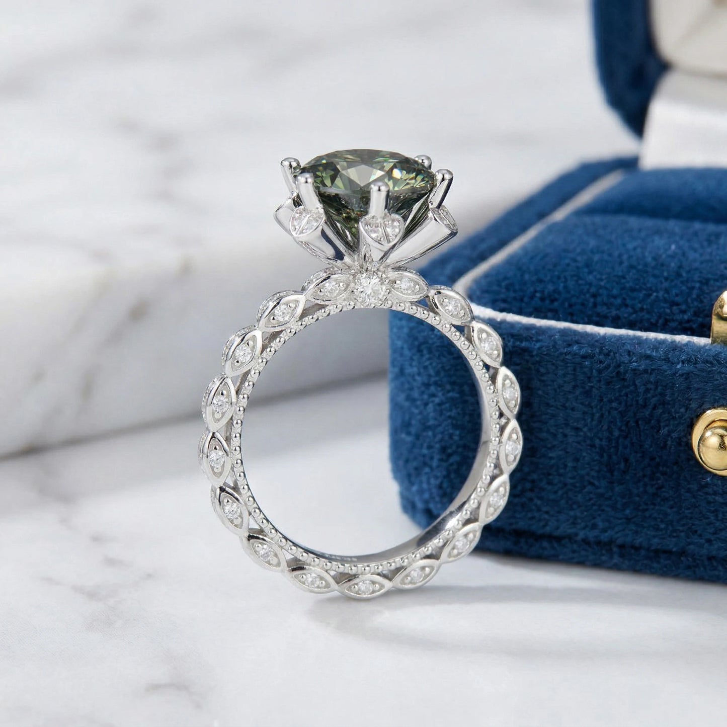 Moissanite Ring in Sterling Silver Vintage