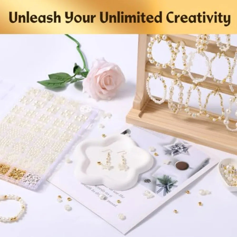 Pearl Beads Jewelry Making Kit With Gold Spacer Beads