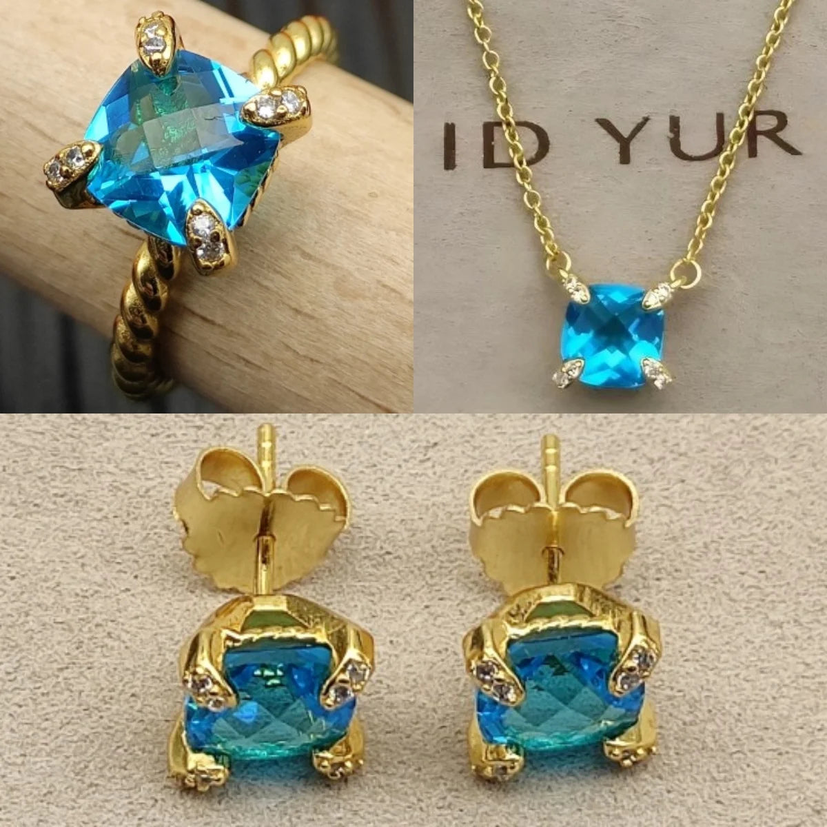 Earrings, Necklace, Ring 8mm Stone Set