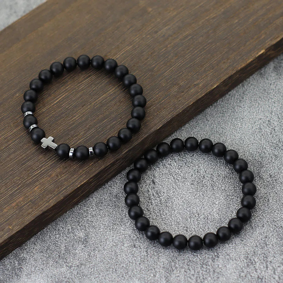 Bracelet Set Natural Wenge Wooden Cross Beaded Wrap Jewelry