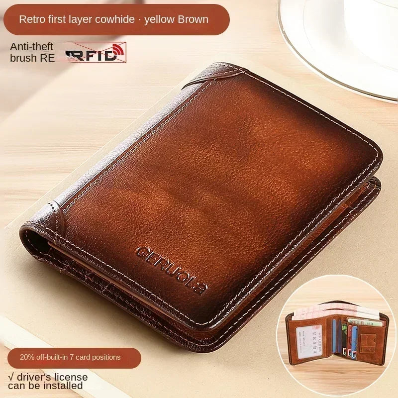 Genuine Leather RFID Blocking Trifold Wallet