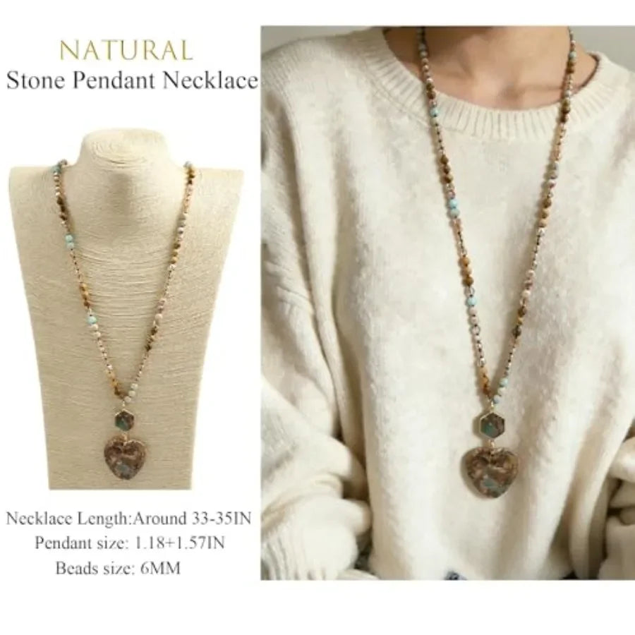 Boho Turquoise Tiger Eye Beaded Pendant Necklace Unisex