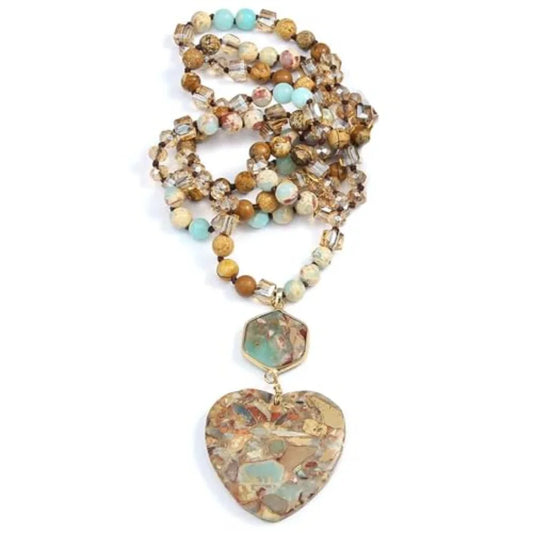 Boho Turquoise Tiger Eye Beaded Pendant Necklace Unisex