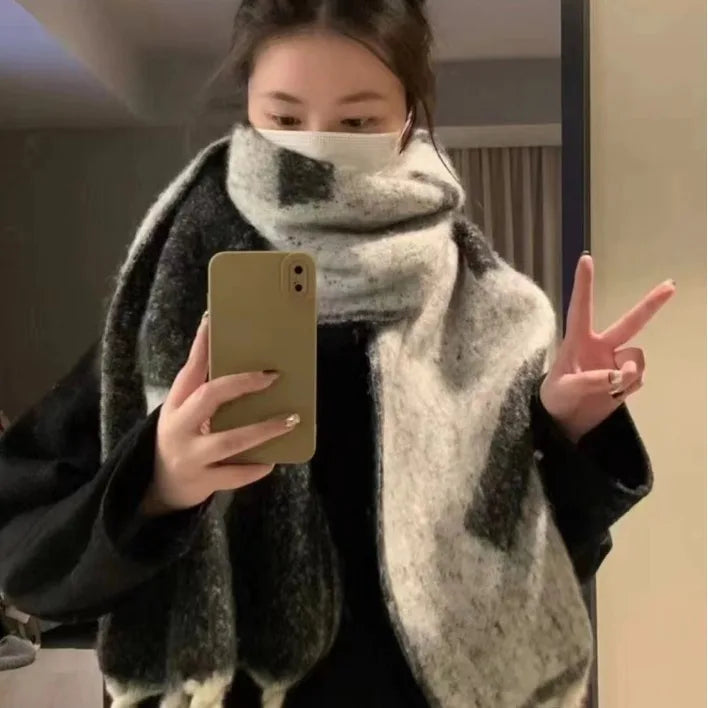 Scarf Wool Mohair Thick Braid Fringe