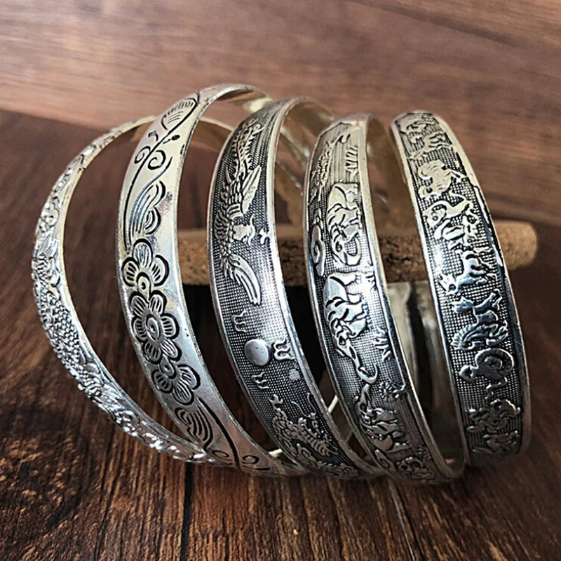 Tibetan Silver Bracelet Vintage Elephant Flower
