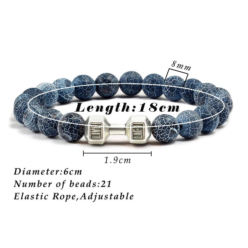Bracelet Natural Volcanic Stone Matte Black Lave White Beads