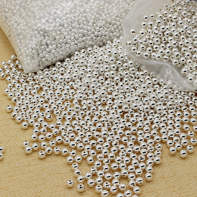 NONECN 925 Sterling Silver Round Beads Spacer Beads For Jewelry