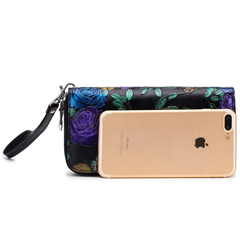 Genuine Leather Floral Wallet With Card Holder
