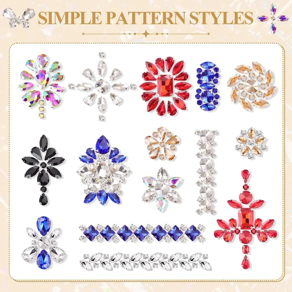 120 Pcs Sew On Rhinestones Mixed Shapes With Metal Backing