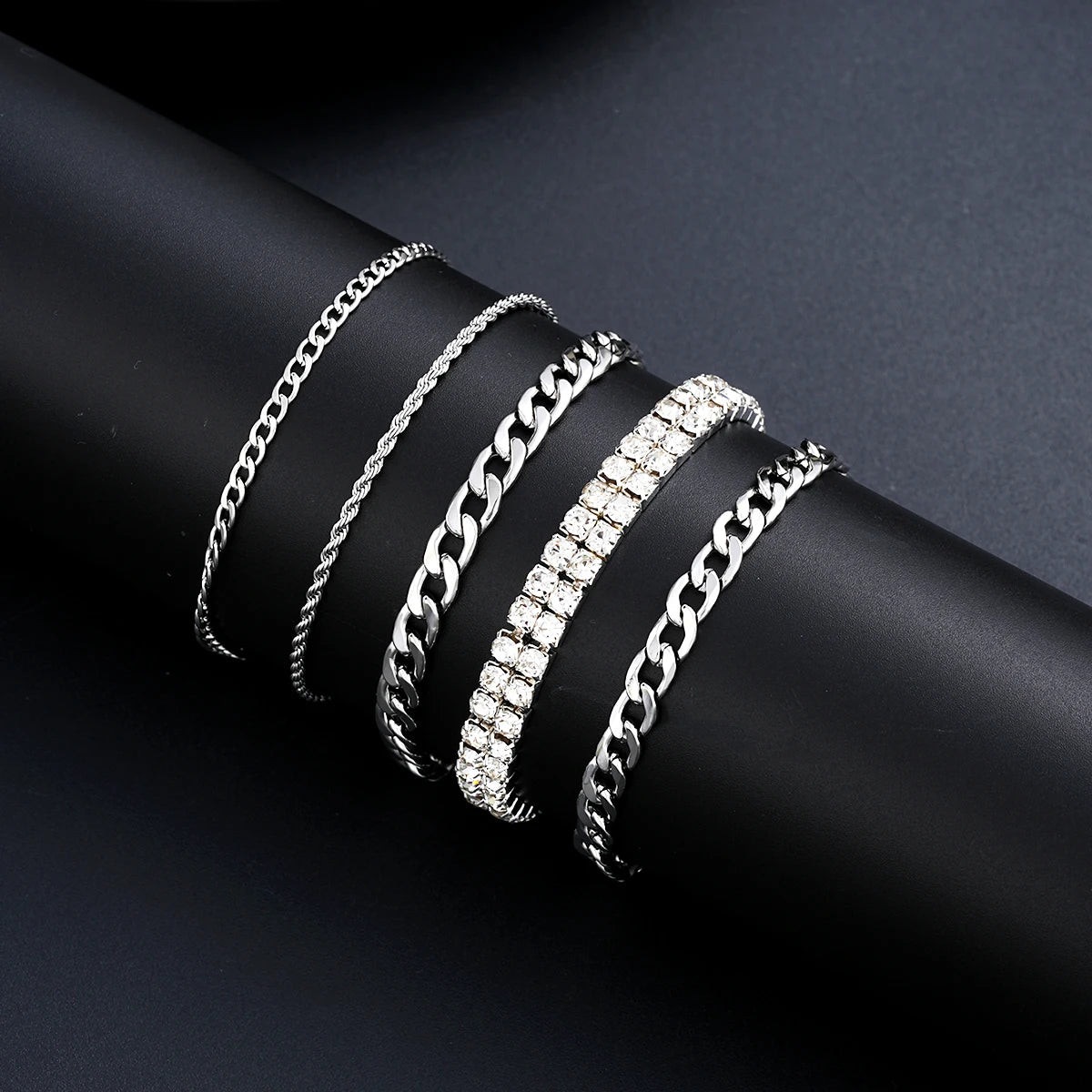 Mens Stainless Steel Cross Necklace Bracelet Ring Set Zircon Jewelry