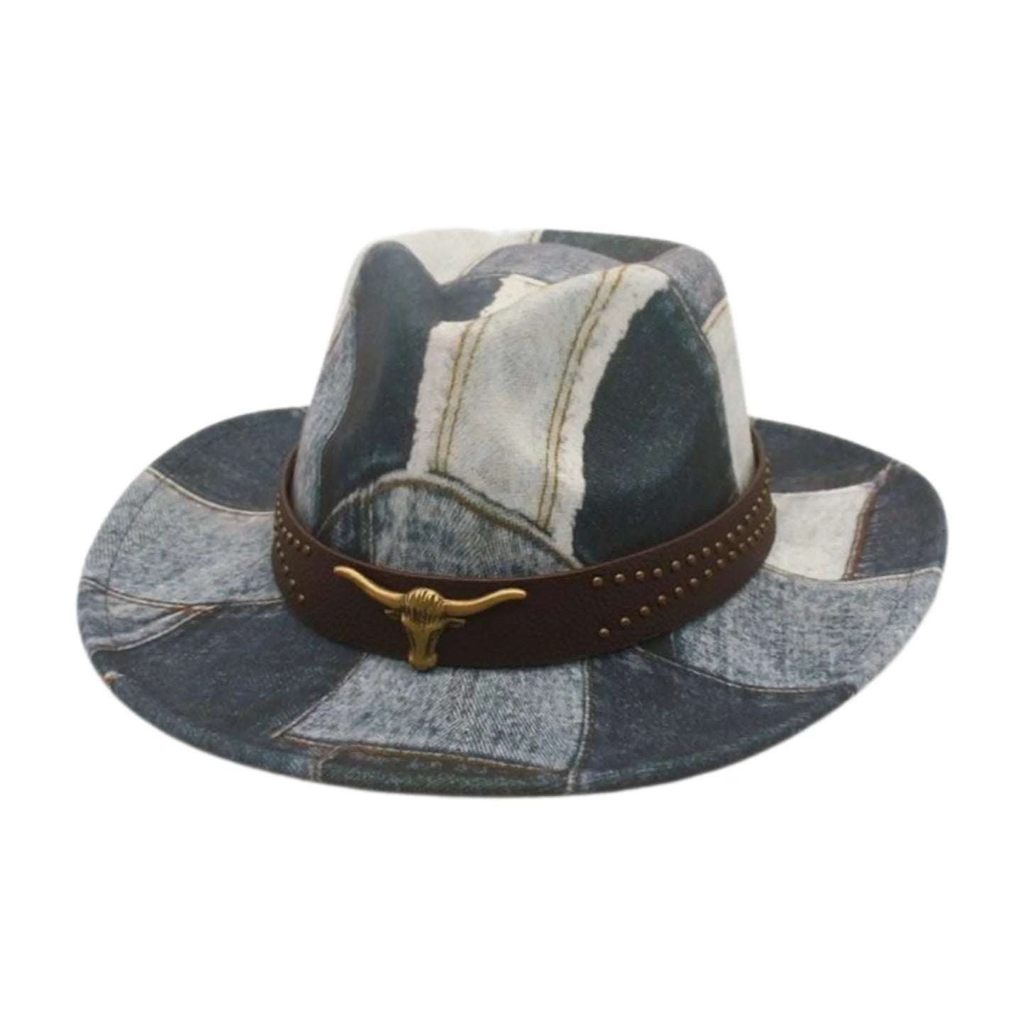 Denim Cowboy Hat With Bull Head Belt