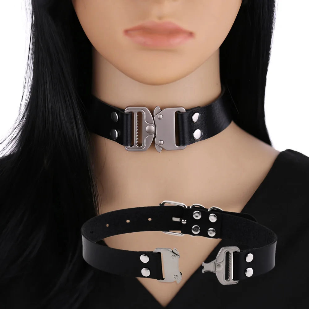 Choker Buckle Necklace PU Leather Cosplay