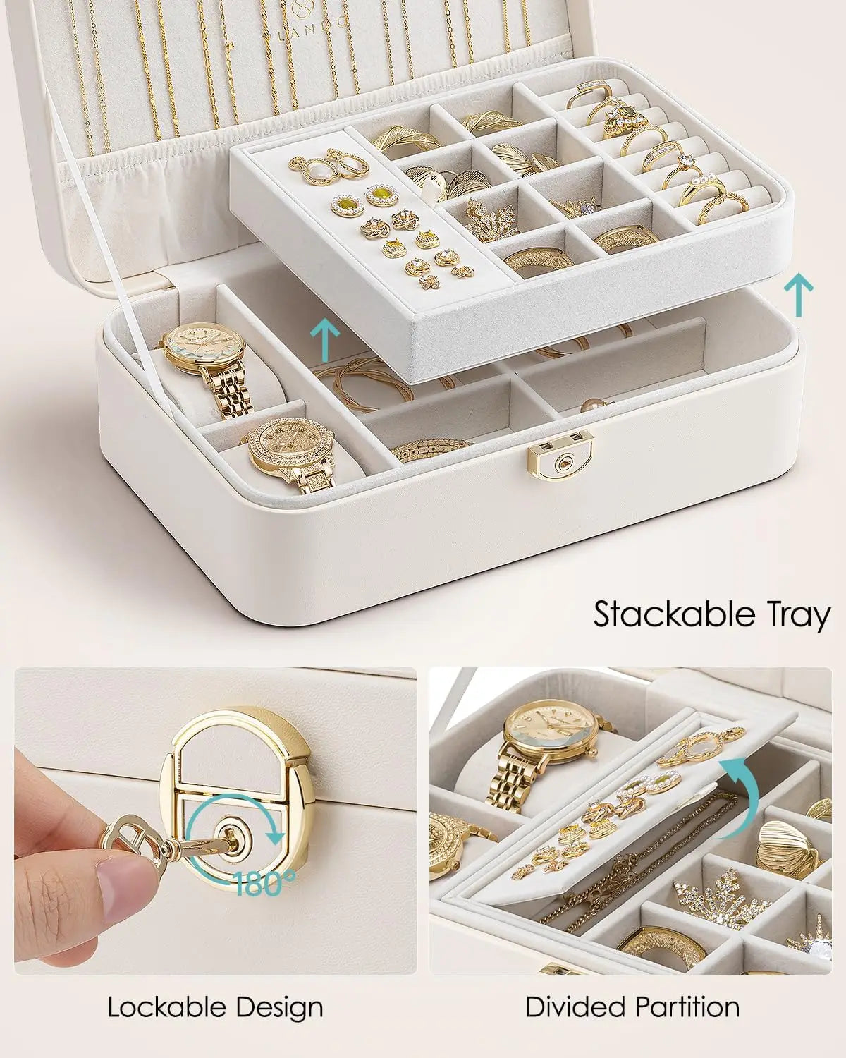 Jewelry Box Organizer Lockable 2 Layer With Removable Tray