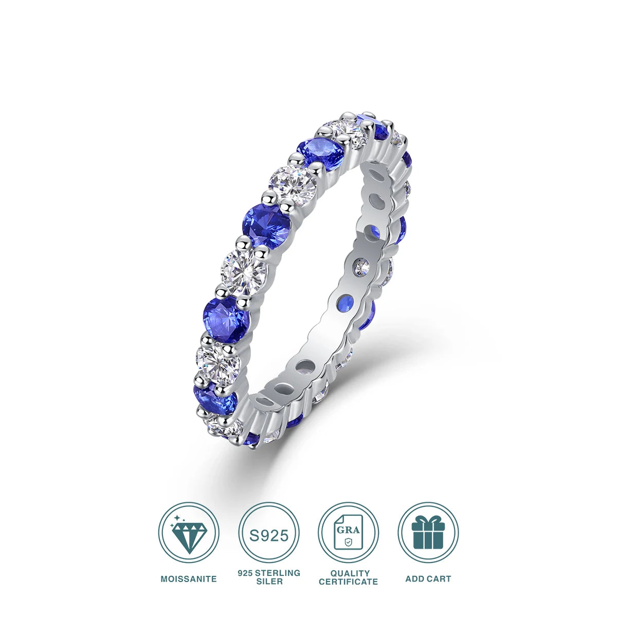 S925 Silver Ring Moissanite Sapphires 18K Gold Plated