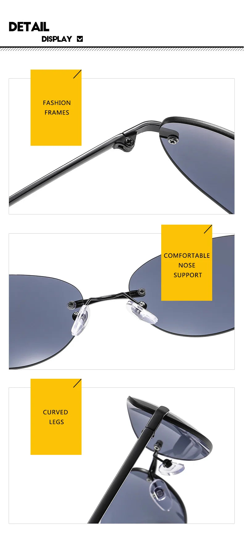 Rimless Women Sunglasses Oval Wrap Around Gradient Lenses