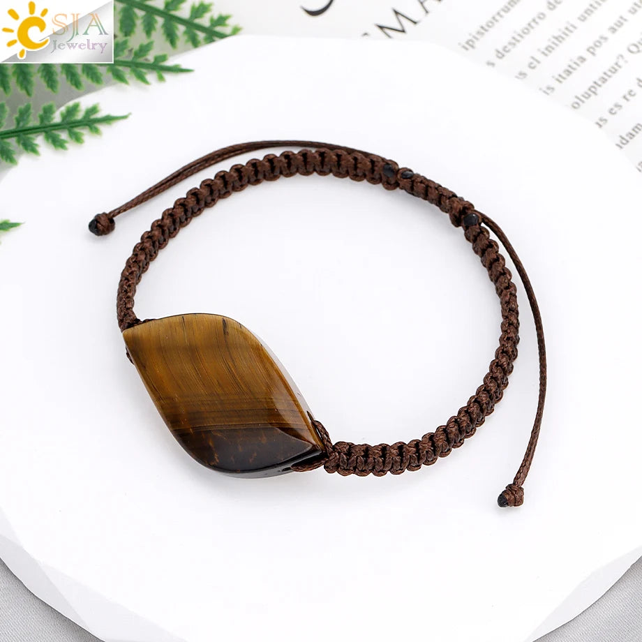 CSJA Jewelry Natural Stone Handmade Braided Mens Bracelet Amethyst