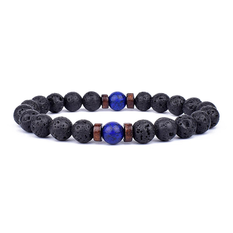 Volcanic Stone Lava Wood Beaded Bracelet Tibetan Buddhist Unisex Gift
