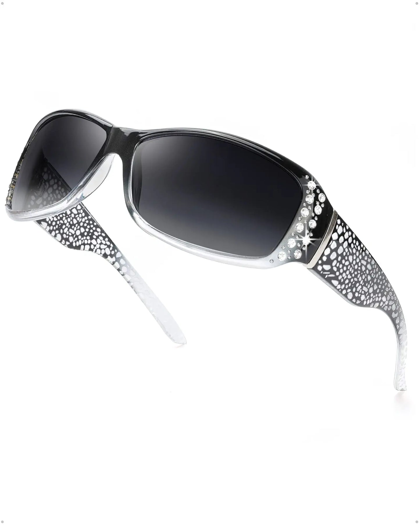 Polarized Rhinestone Wraparound Sunglasses UV400 Protection