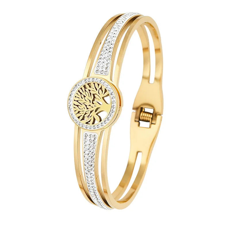 Tree Bracelet Stainless Steel With Cubic Zirconia