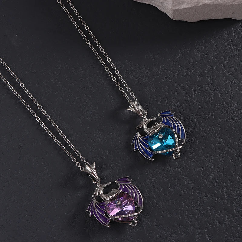 Necklace Blue Purple Dragon