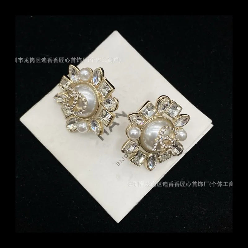 Earrings Horse Eye Diamond Pearl Sunflower Geometric