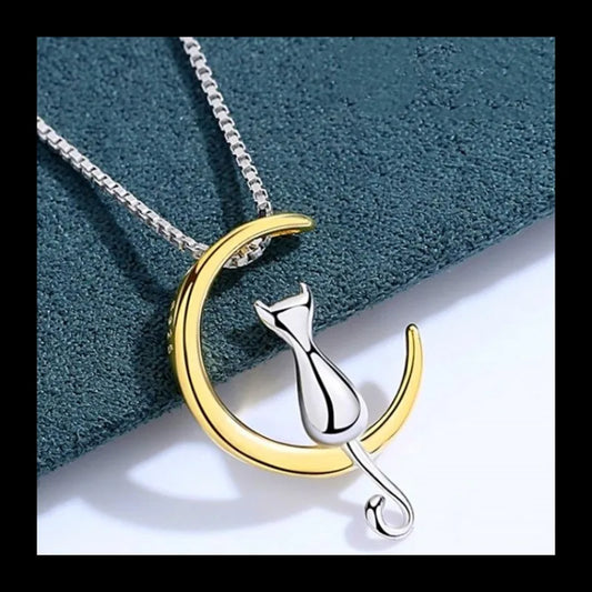 NONECN Pet Kitten Necklace Moon Collarbone Chain Zircon
