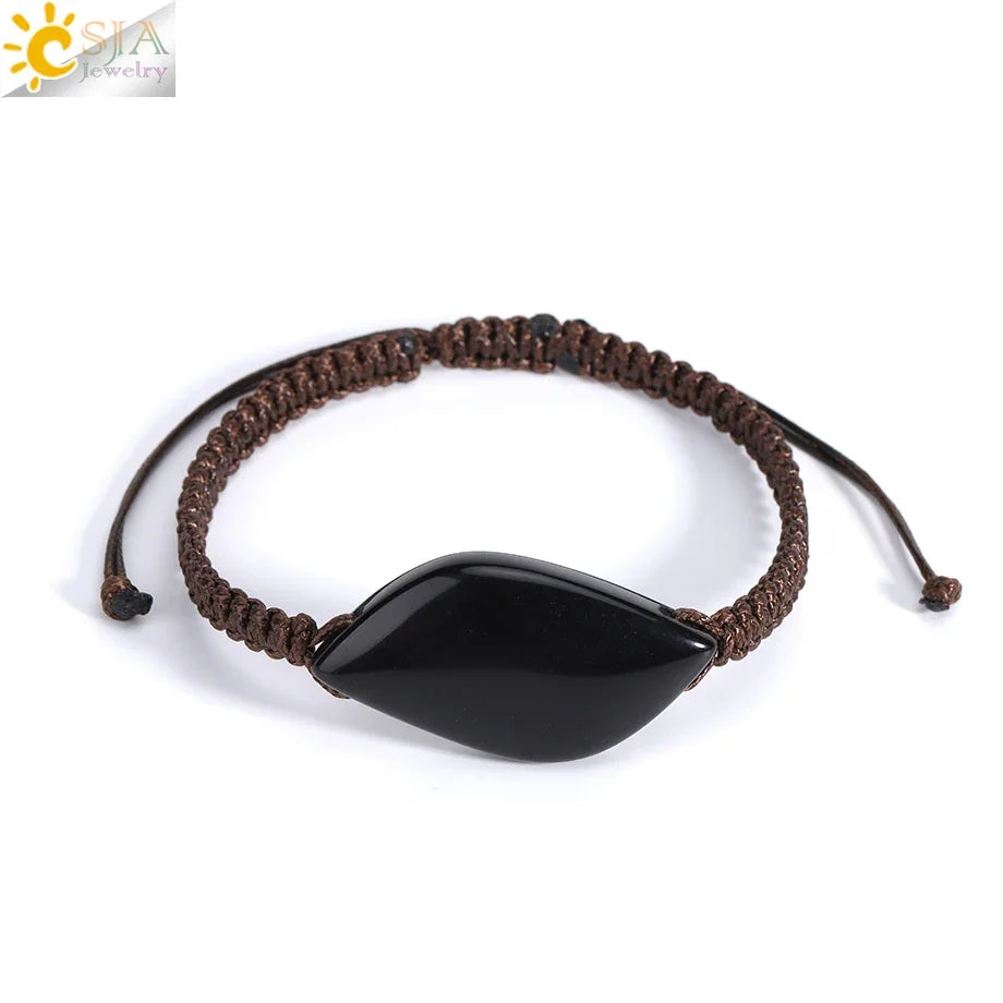 CSJA Jewelry Natural Stone Handmade Braided Mens Bracelet Amethyst