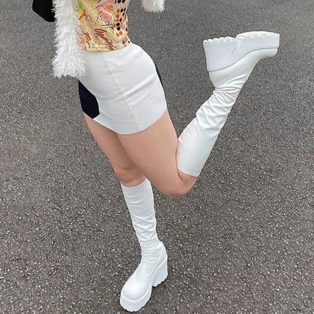 Women's Stretch Boots Mid Calf White