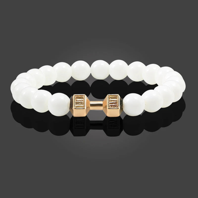Bracelet Natural Volcanic Stone Matte Black Lave White Beads