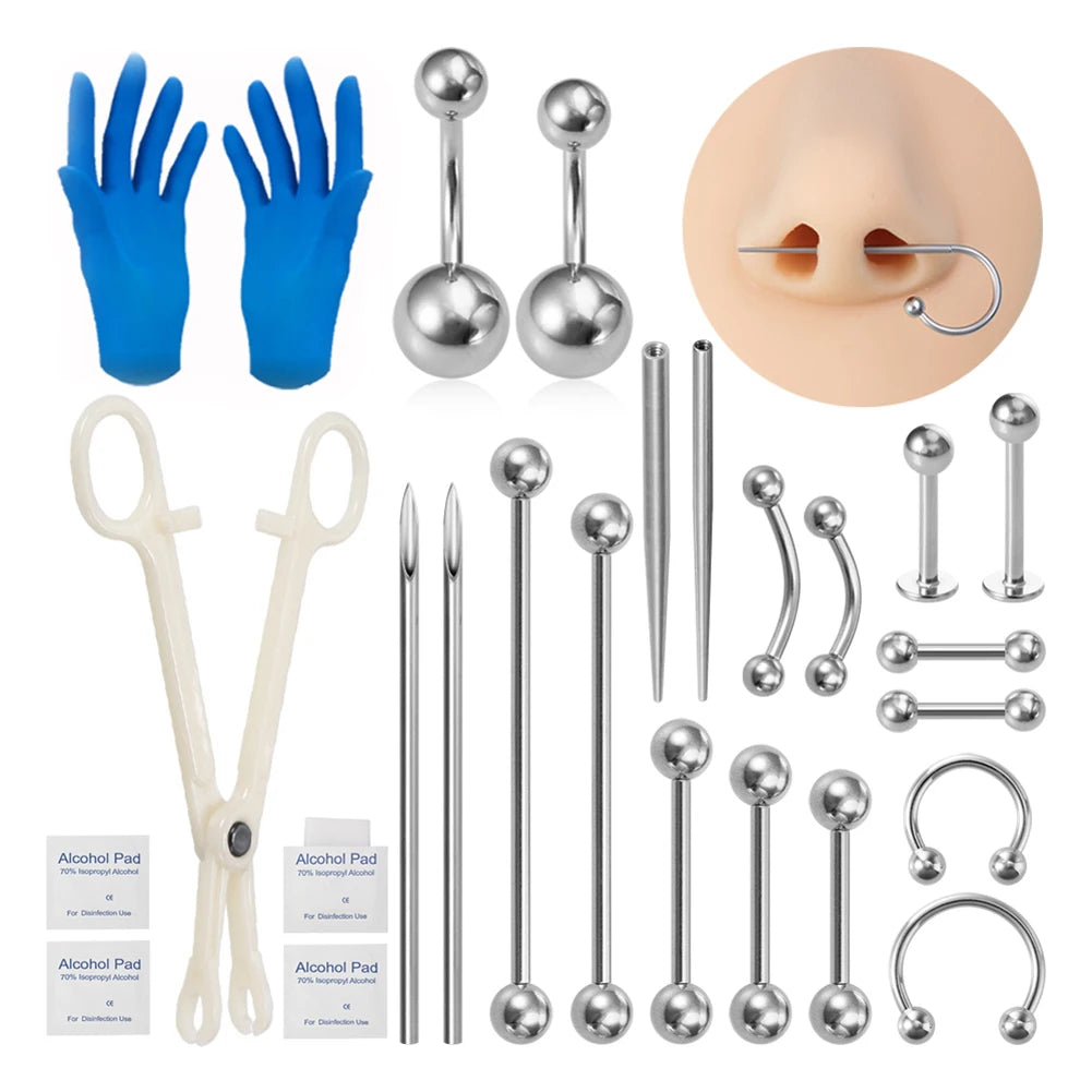 Body Jewelry Piercing Kit Surgical Steel Tools