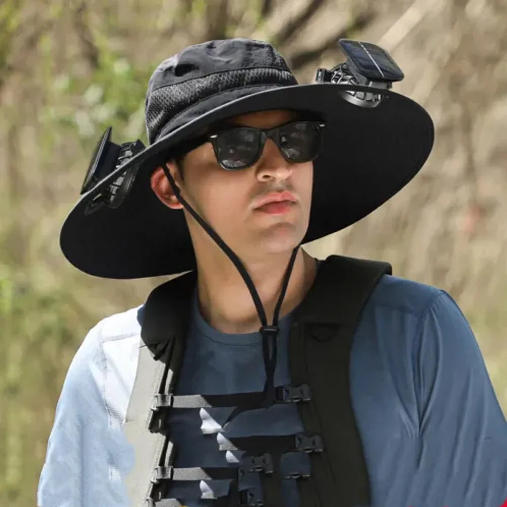 Hat Wide Brim Solar Fan Outdoor Fishing