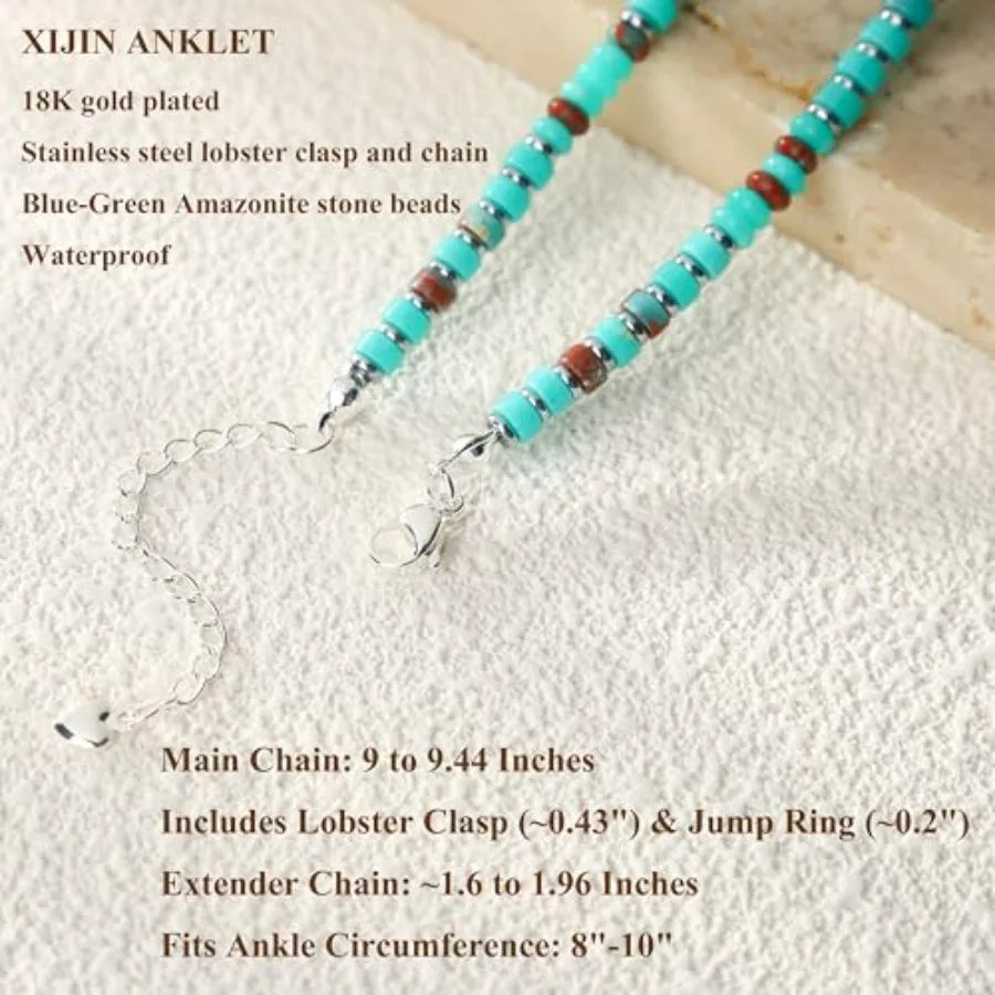 Natural Stone Beaded Anklets For Women Handmade Boho Turquoise Beads Jewelry