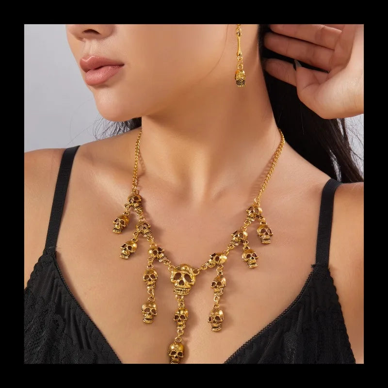 Halloween Necklace Metal Skull Tassel