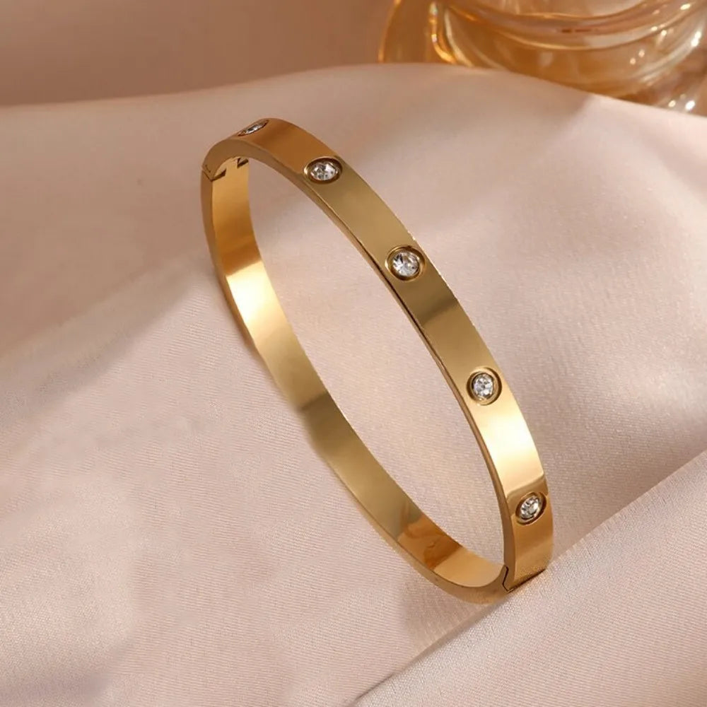 Bracelet Stacked With Zircon Inlaid Bangles