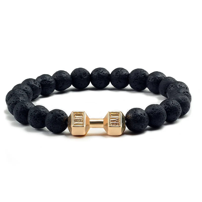 Bracelet Natural Volcanic Stone Matte Black Lave White Beads