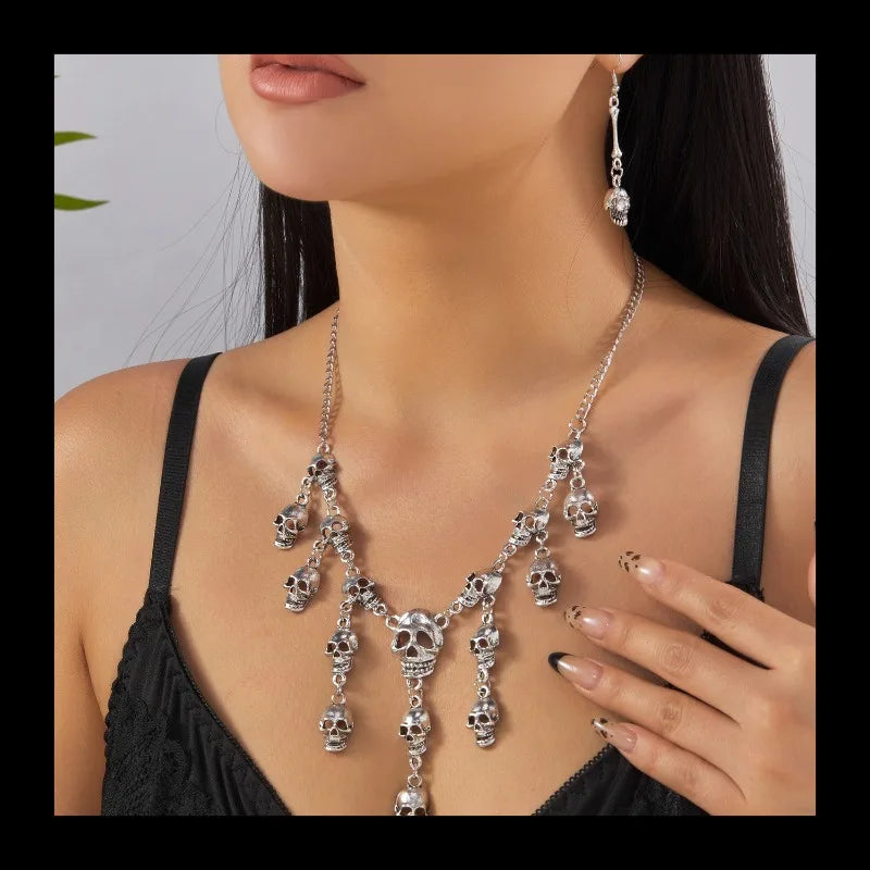 Halloween Necklace Metal Skull Tassel
