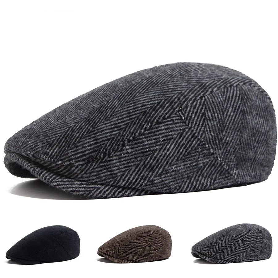 Beret Herringbone Newsboy Cap Adjustable