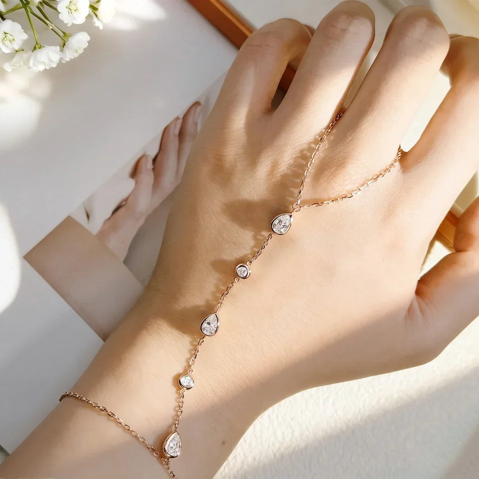 Bracelet Moissanite Finger Chain Bracelets  14-20cm Adjustable s925 Silver