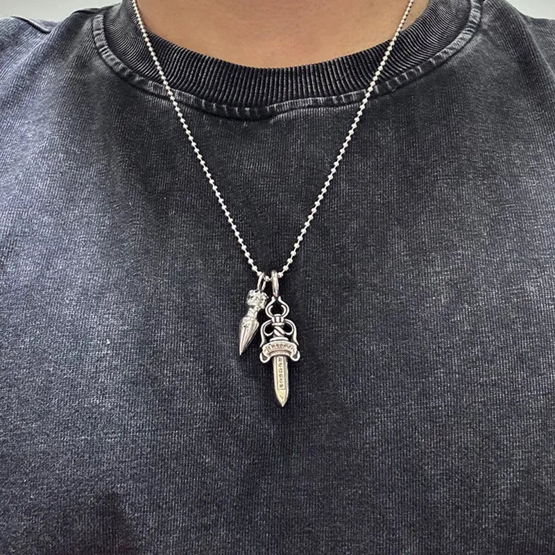 925 Sterling Silver Sword Bullet Pendant Necklace