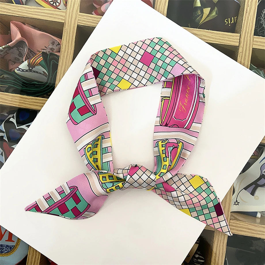 Scarf Skinny Plaid Silk Accessory