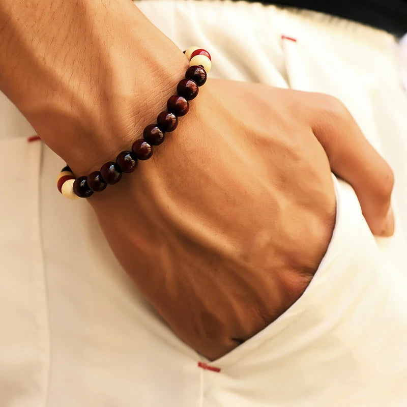 Volcanic Stone Lava Wood Beaded Bracelet Tibetan Buddhist Unisex Gift