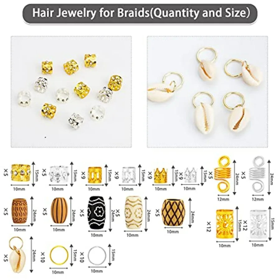 Hair Jewelry For Braids 133 Pcs Gold Cuffs Dreadlock Accessories