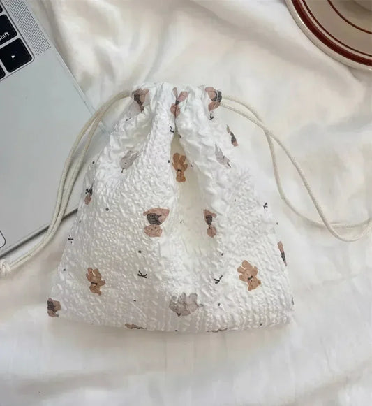 Cute Bear Cartoon Drawstring Cosmetic Bag Canvas Makeup Pouch Coin Purse