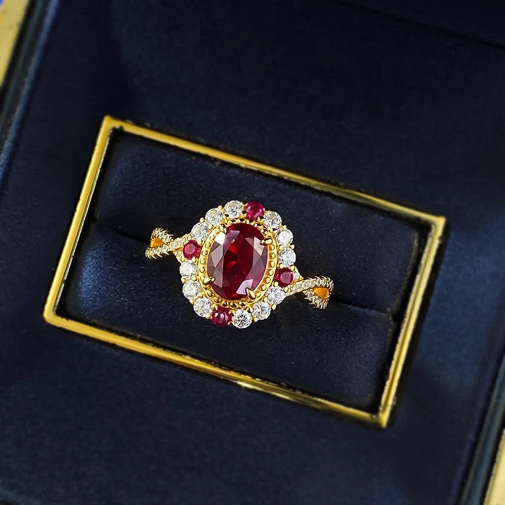 925 Sterling Silver Ruby Diamond Ring