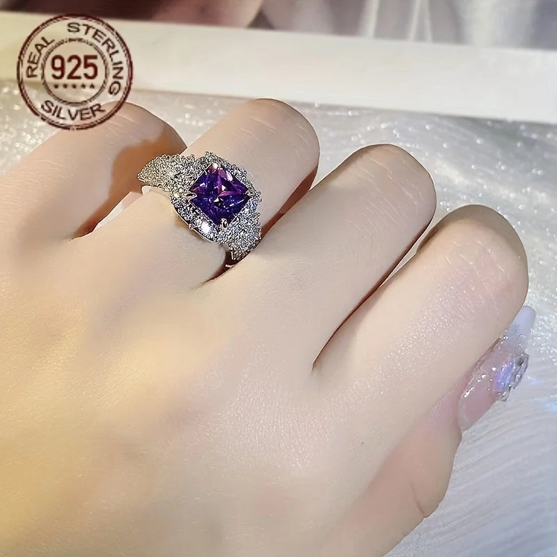 925 Silver Zircon Ring Sparkly Promise Jewelry