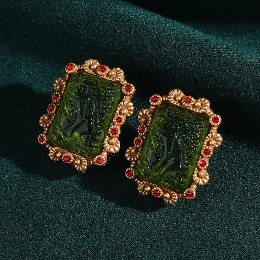 Stud Earrings Square Relief