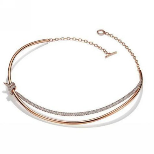 Choker Necklace With Paved CZ And Toggle Clasp