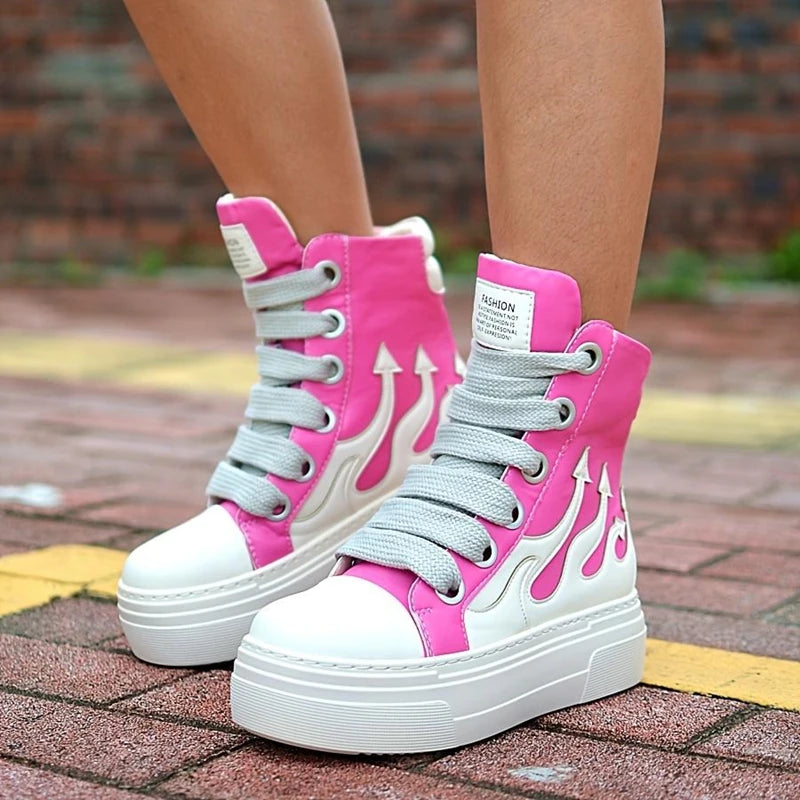 Women's High Top Flame Sports Shoes Lace Up Casual Sneakers